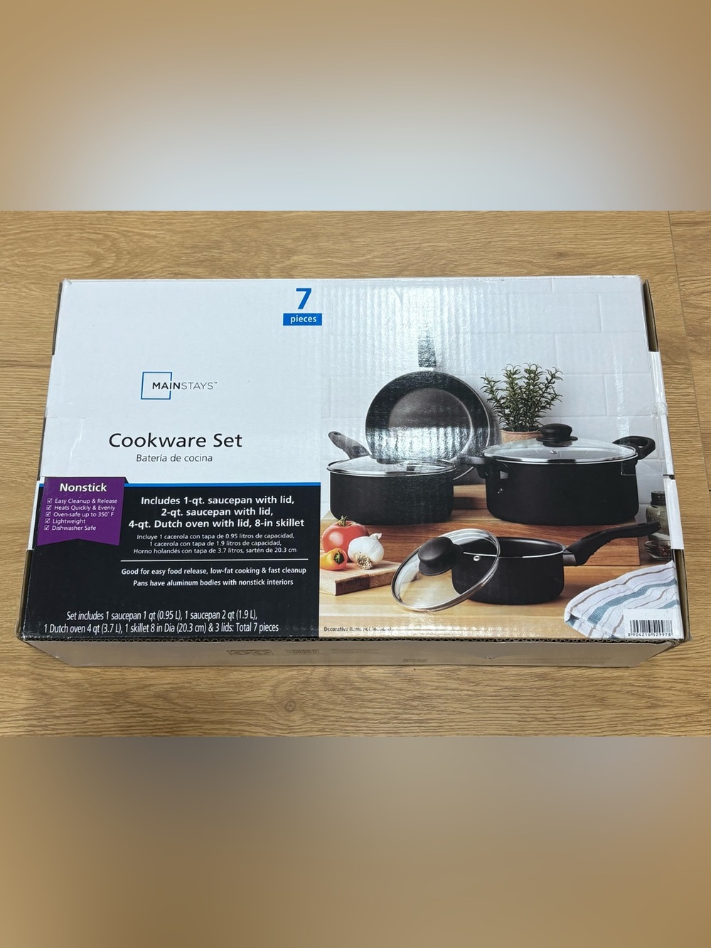 Mainstays Black 7-Piece Nonstick Cookware Set with Glass Lids